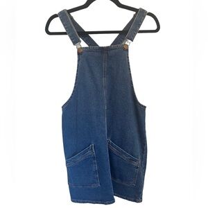 Womens S oversized denim overall dress with pockets